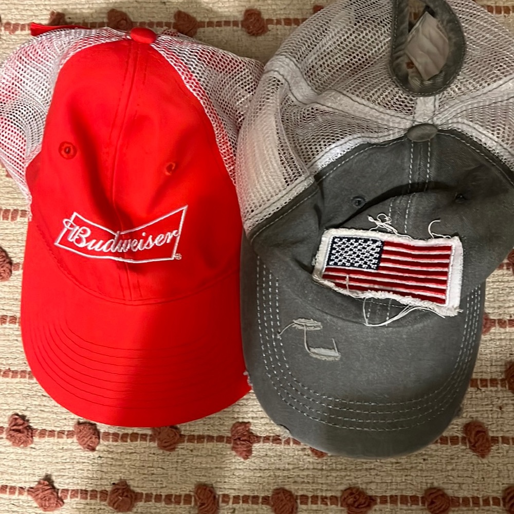 Budweiser and American flag hats